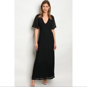 HOT SALES ❗️Black Flutter Sleeve V Neck maxi
